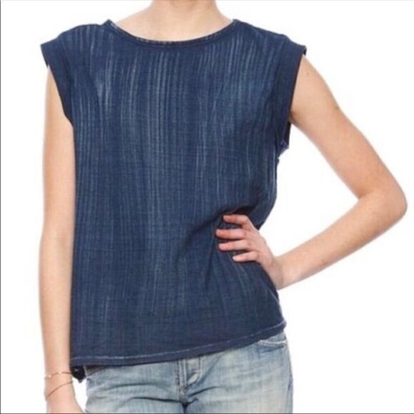 ANTHROPOLOGIE Cloth & Stone Blue Stonewashed Tulip Asymmetrical Open Back Shirt - Picture 2 of 12